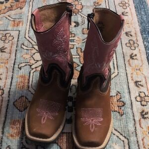 Stylish Pink and Brown Kids  Leather Western Boots